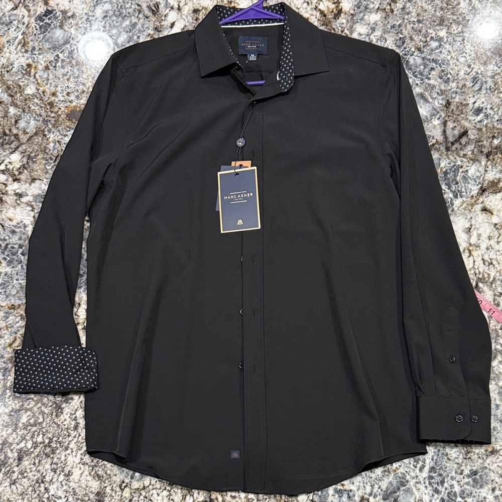 Marc Asher Dress Shirt Mens Size M Black Stretch Performance Nylon